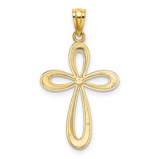 14k Yellow Gold Polished Ribbon Cross Pendant