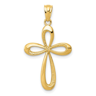 14k Yellow Gold Polished Ribbon Cross Pendant