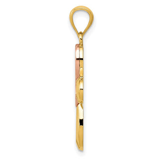 14K Two-tone Gold Polished Pink Ribbon Cross Pendant
