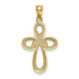 14K Two-tone Gold Polished Pink Ribbon Cross Pendant