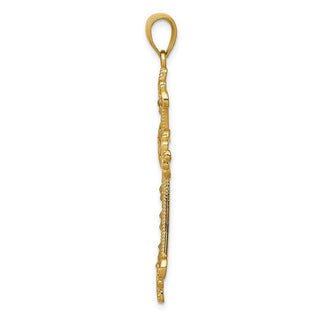 14k Yellow Gold and Rhodium Polished Diamond-Cut Cut-Out Cross Pendant