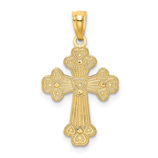 14k Yellow and White Gold Polished Filigree 2 Level Heart Cross Pendant