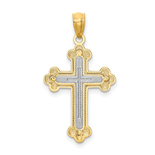 14k Yellow and White Gold Polished Budded Cross Pendant