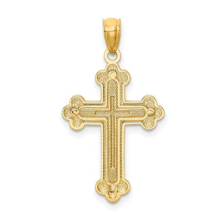 14k Yellow and White Gold Polished Budded Cross Pendant