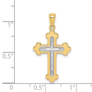14k Yellow and White Gold Polished Budded Cross Pendant