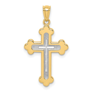 14k Yellow and White Gold Polished Budded Cross Pendant