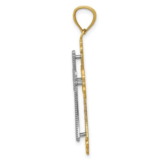 14k Yellow and White Gold Polished 2 Level Budded Cross Pendant