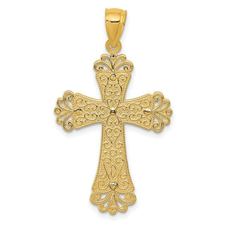 14k Yellow and White Gold Polished 2 Level Budded Cross Pendant