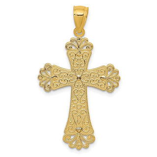 14k Yellow and White Gold Polished 2 Level Budded Cross Pendant