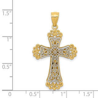 14k Yellow and White Gold Polished 2 Level Budded Cross Pendant
