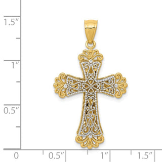 14k Yellow and White Gold Polished 2 Level Budded Cross Pendant