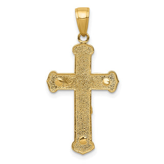 14k Yellow Gold Polished & Textured Crucifix w Jesus On Engraved Cross Pendant