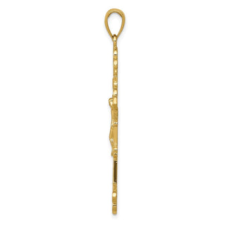 14k Yellow Gold Polished Textured Inri Crucifix Fleur De Lis Pendant