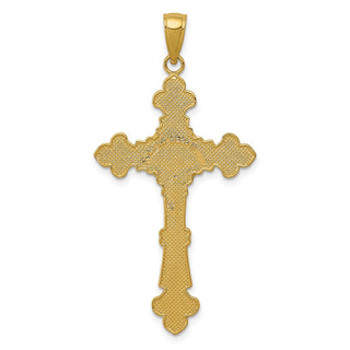 14k Yellow Gold Polished Textured Inri Crucifix Fleur De Lis Pendant