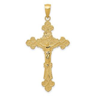 14k Yellow Gold Polished Textured Inri Crucifix Fleur De Lis Pendant