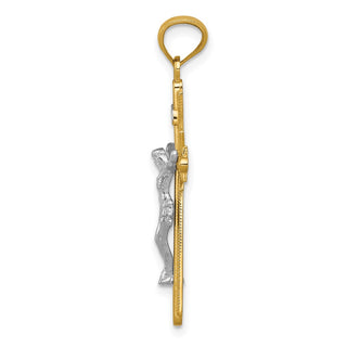 14k Yellow and White Gold Polished Fancy Crucifix Pendant
