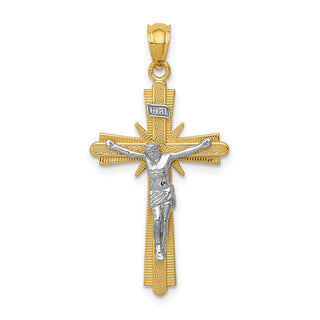 14k Yellow and White Gold Polished Fancy Crucifix Pendant