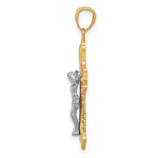 14k Yellow, White and Rose Gold Polished Crucifix Pendant