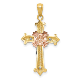 14k Yellow, White and Rose Gold Polished Crucifix Pendant