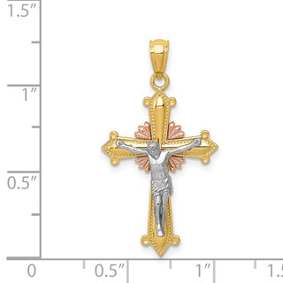 14k Yellow, White and Rose Gold Polished Crucifix Pendant