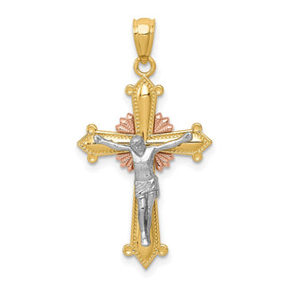 14k Yellow, White and Rose Gold Polished Crucifix Pendant