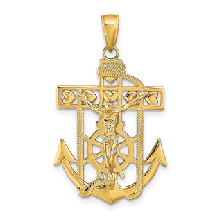 14k Yellow Gold Polished and Textured Mariners Crucifix Pendant