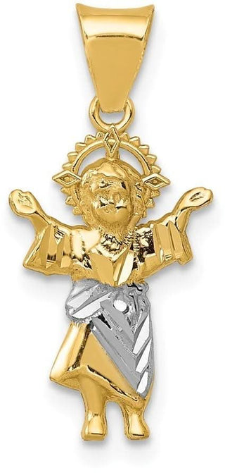 14k Yellow Gold and Rhodium Diamond-Cut Polished Baby Jesus Pendant