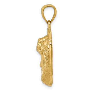 14k Yellow Gold Polished 2-D Large Jesus Head with Crown Pendant