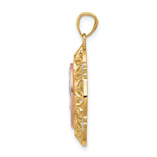 14k Yellow and Rose Gold with Rhodium Polished Guadalupe Medal Pendant