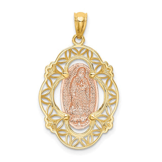 14k Yellow and Rose Gold with Rhodium Polished Guadalupe Medal Pendant
