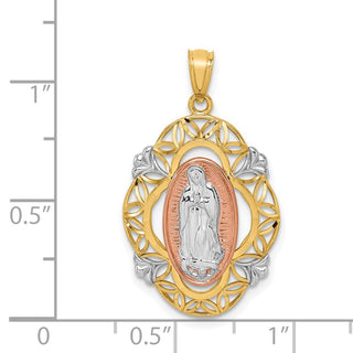 14k Yellow and Rose Gold with Rhodium Polished Guadalupe Medal Pendant