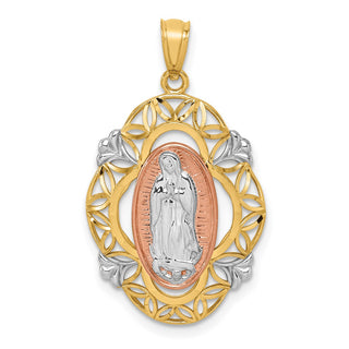14k Yellow and Rose Gold with Rhodium Polished Guadalupe Medal Pendant
