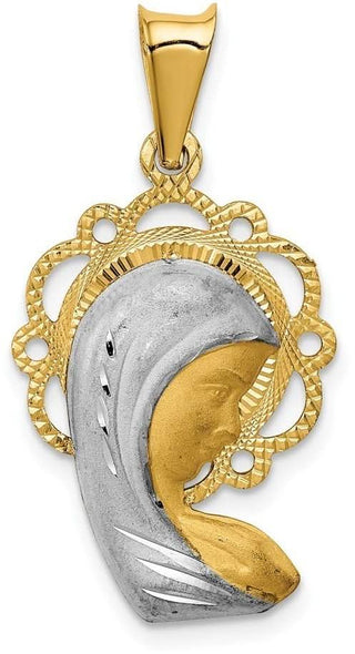 14k Yellow Gold and Rhodium Satin and Polished Mary Pendant