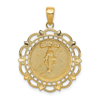 14k Yellow Gold Polished Miraculous Medal with Scallop Frame Pendant