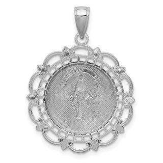 14k White Gold Polished Miraculous Medal With Scallop Frame Pendant