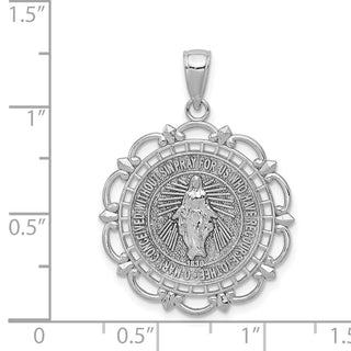 14k White Gold Polished Miraculous Medal With Scallop Frame Pendant