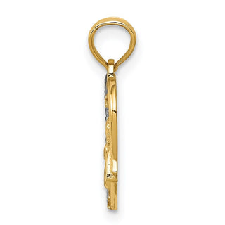 14k Yellow Gold w/Rhodium Angel in Heart w/ Star Pendant