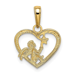 14k Yellow Gold w/Rhodium Angel in Heart w/ Star Pendant