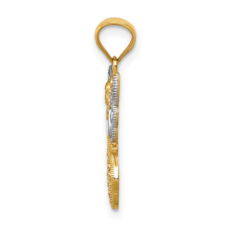 14k Yellow Gold and Rhodium Polished and Textured Angel Pendant