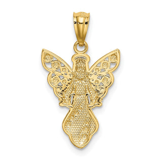 14k Yellow Gold and Rhodium Polished and Textured Angel Pendant