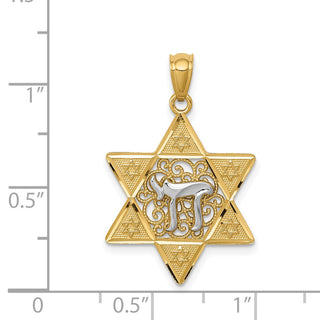 14k Yellow and White Gold Polished Star Of David with Chai Pendant