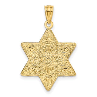 14k Yellow and White Gold Polished Reversible Filigree Star Of David Pendant