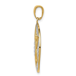 14k Yellow Gold And Rhodium Polished Jewish Star With Chai In Round Pendant