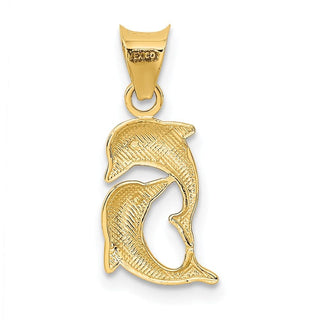 14k Yellow Gold And Rhodium Polished Diamond-Cut Dolphins Pendant