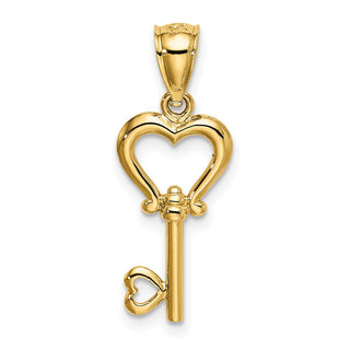 14k Yellow Gold Polished 3D Heart Key Pendant K5839