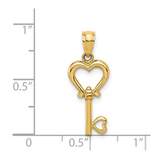 14k Yellow Gold Polished 3D Heart Key Pendant K5839