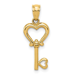 14k Yellow Gold Polished 3D Heart Key Pendant K5839