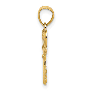 14k Yellow Gold Polished Swans Heart Key Charm