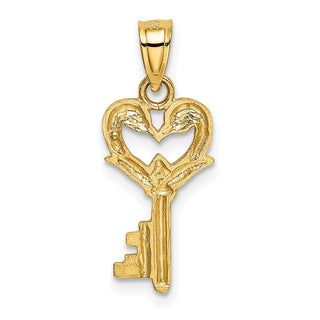 14k Yellow Gold Polished Swans Heart Key Pendant