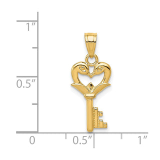 14k Yellow Gold Polished Swans Heart Key Pendant